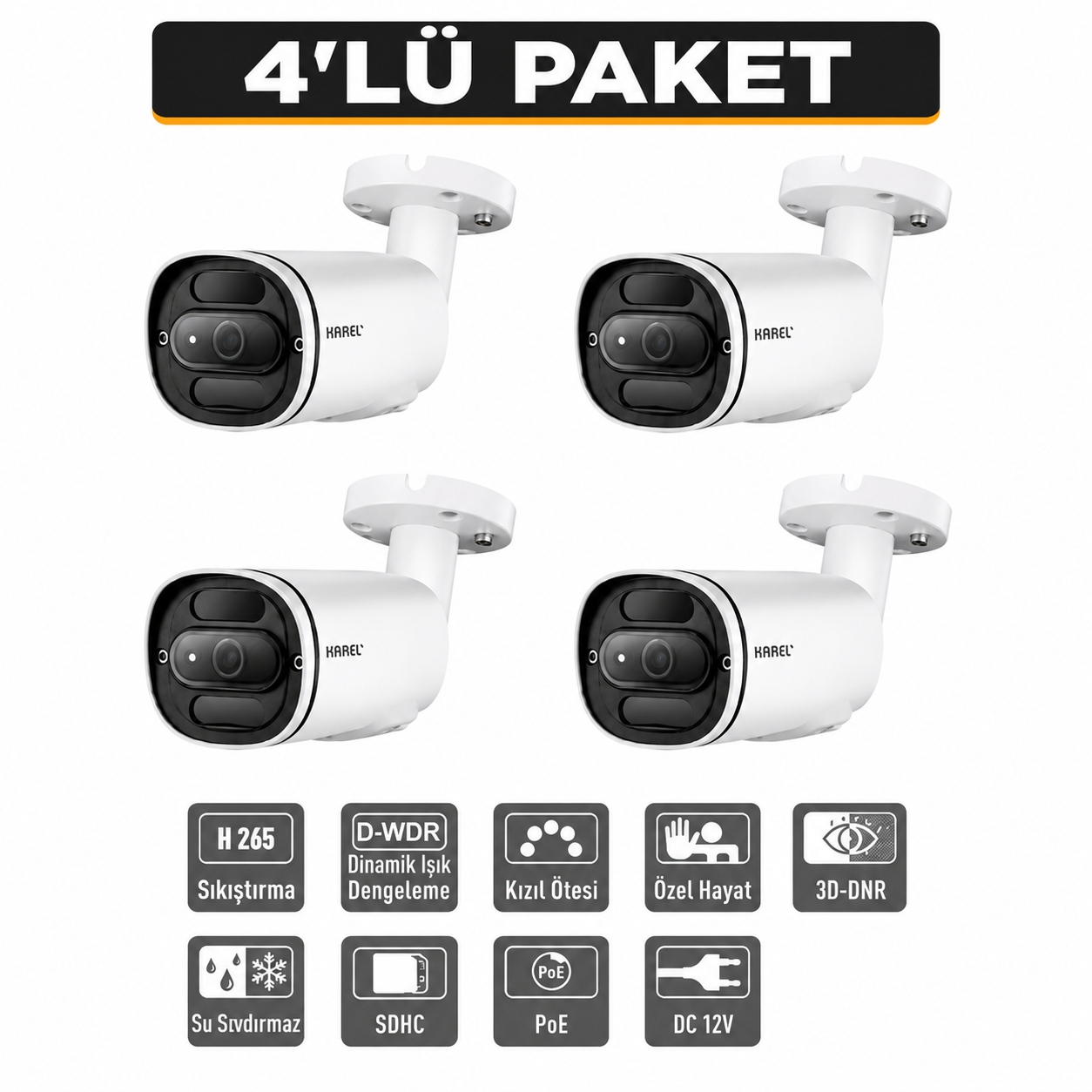 Karel NBO-323MD-02 2MP IP Mini Bullet Kamera 4'lü Paket