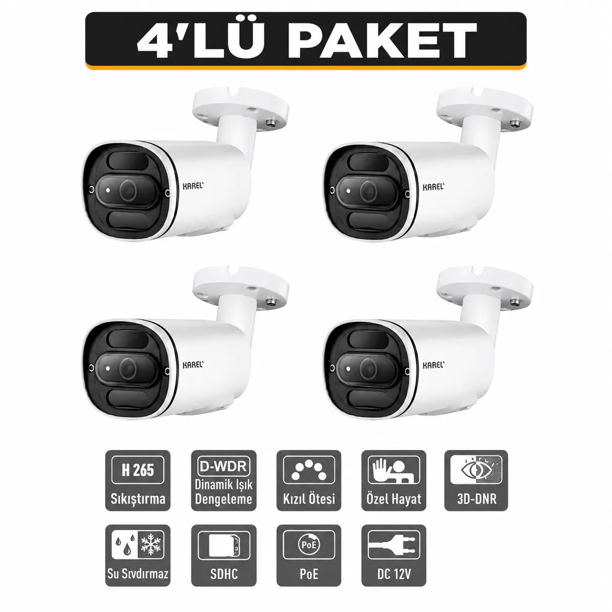 Karel NBO-323MD-02 2MP IP Mini Bullet Kamera 4'lü Paket