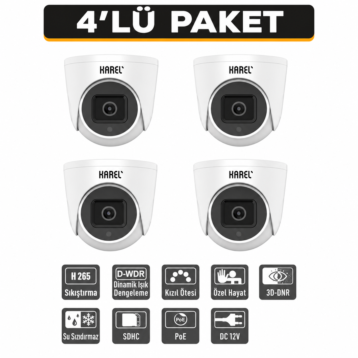 Karel NEO-323MD-02 2MP IP Mini Dome Kamera 4'lü Paket