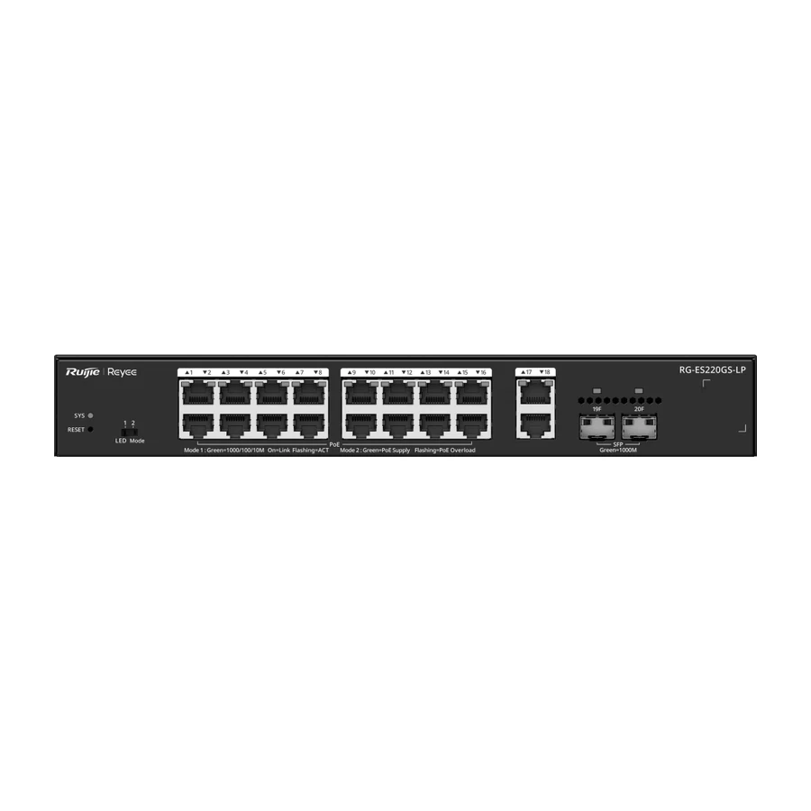 Ruijie Reyee RG-ES220GS-LP 16 Port PoE+ 2 SFP 130W Gigabit Bulut Yönetimli Switch